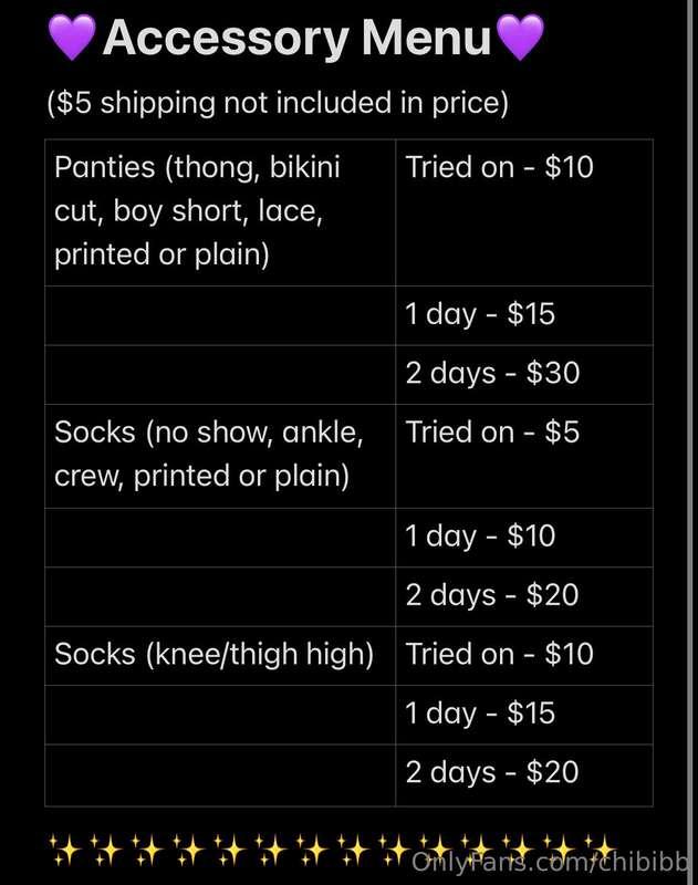 💜Accessory Menu💜 It’s here!!! Please let me know what you’d ..
