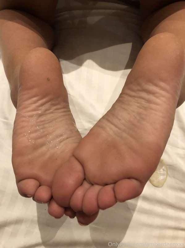 Close up of spunk on my little feet