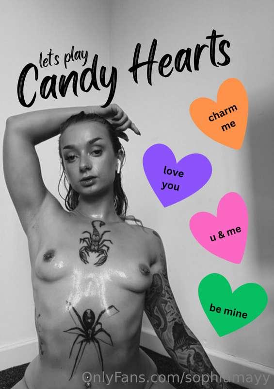let’s play… ***Candy Hearts*** 💜😜

Each heart has a **hidden..