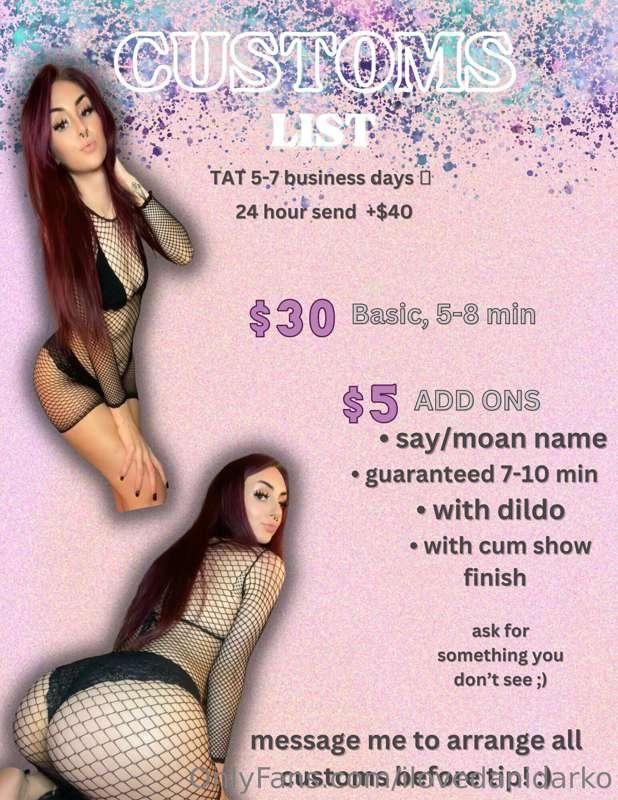 here’s my customs pricing :) this is a basic menu, message m..