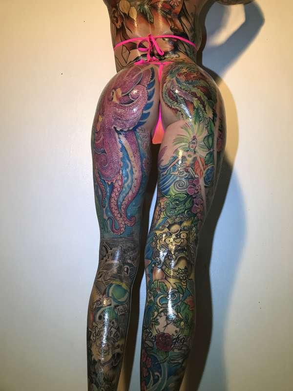 Oiled up ass and legs #tattoos #oil #ass