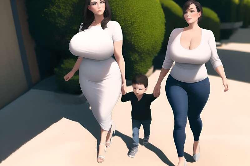 Moms Walking Through Town