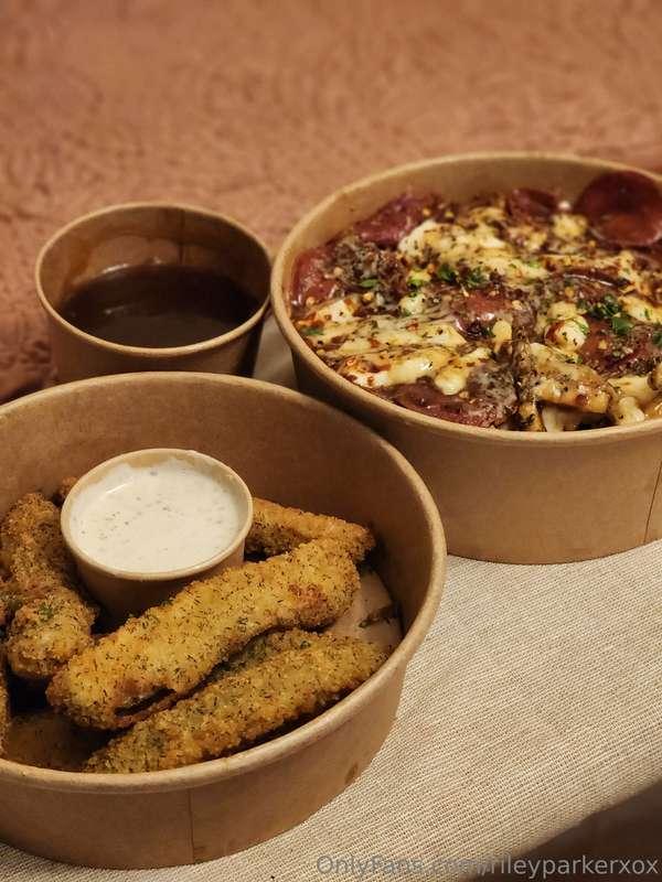 Fried pickles with blue cheese, hot honey pepperoni poutine ..