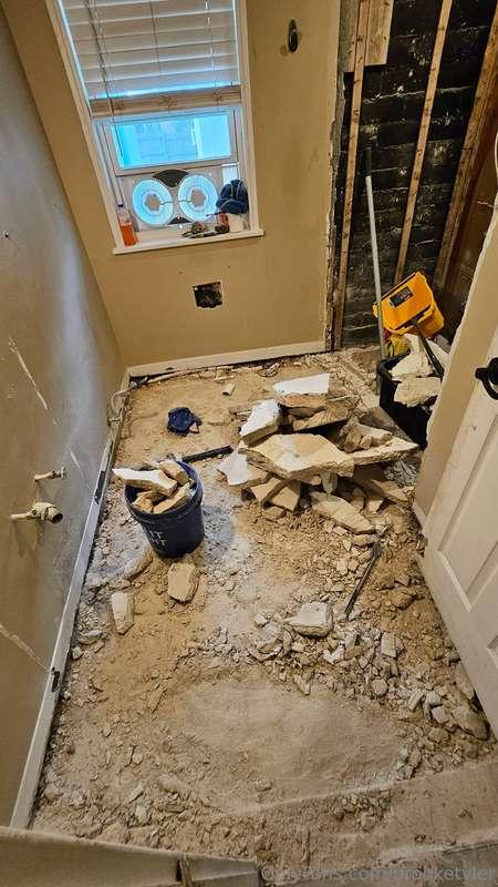 I got the floor completely up, down to the concrete slab. Th..