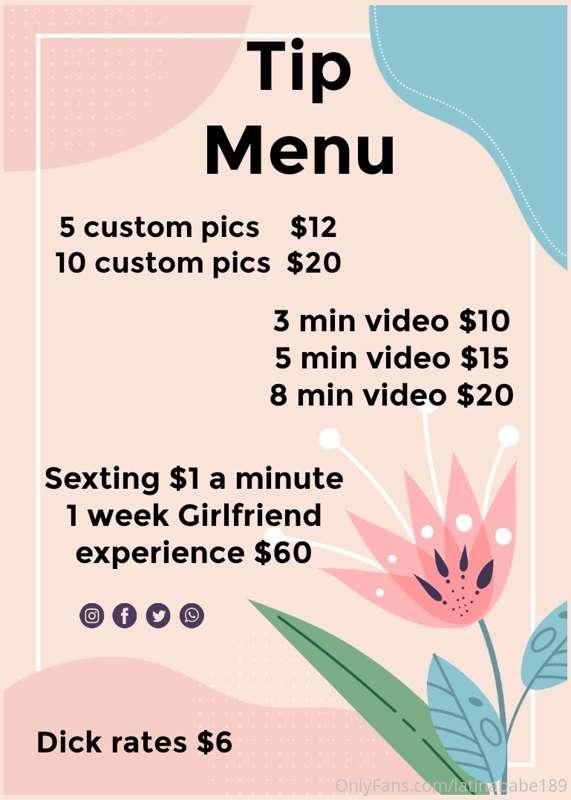 Here is my tip menu ❤️ let me know if you want more 😈😏