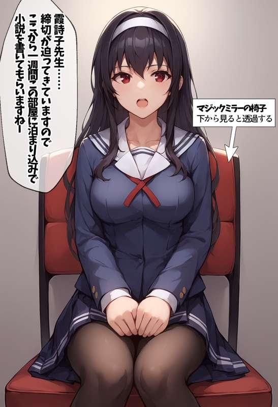 透明な椅子に座り盗撮されながら執筆する霞ヶ丘詩羽  53枚(zip, pdf有り)