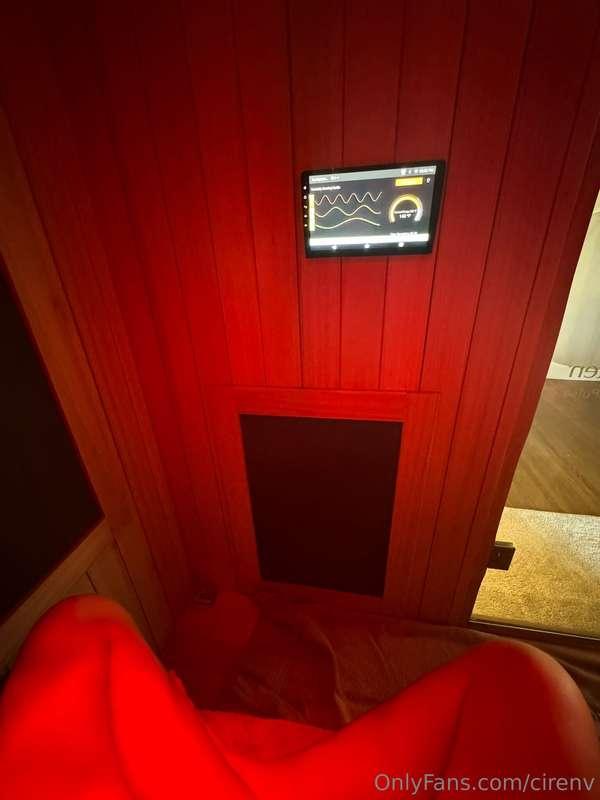 I’m naked. And in a sauna. But most naked. 😈