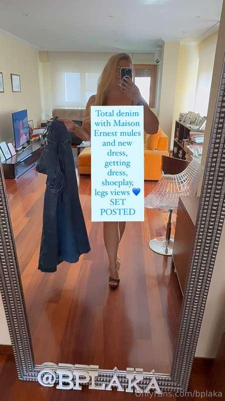 Total denim with Maison Ernest mules and new dress, getting ..