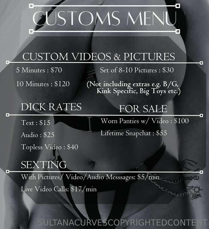 My New Updated Customs Menu. Feel free to request things fro..
