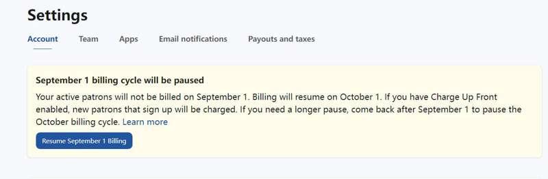 September patreon has been suspended