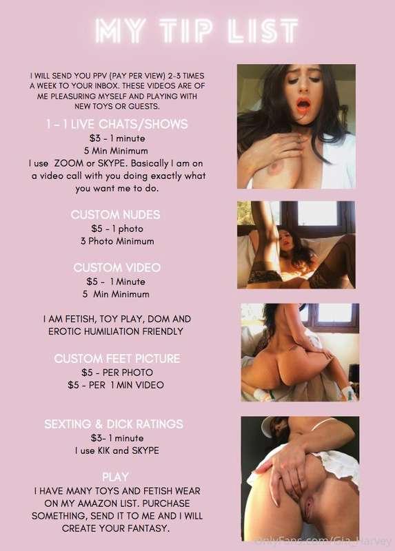 Here is my new tip menu!!! Let's get fucken freaky, wet and ..