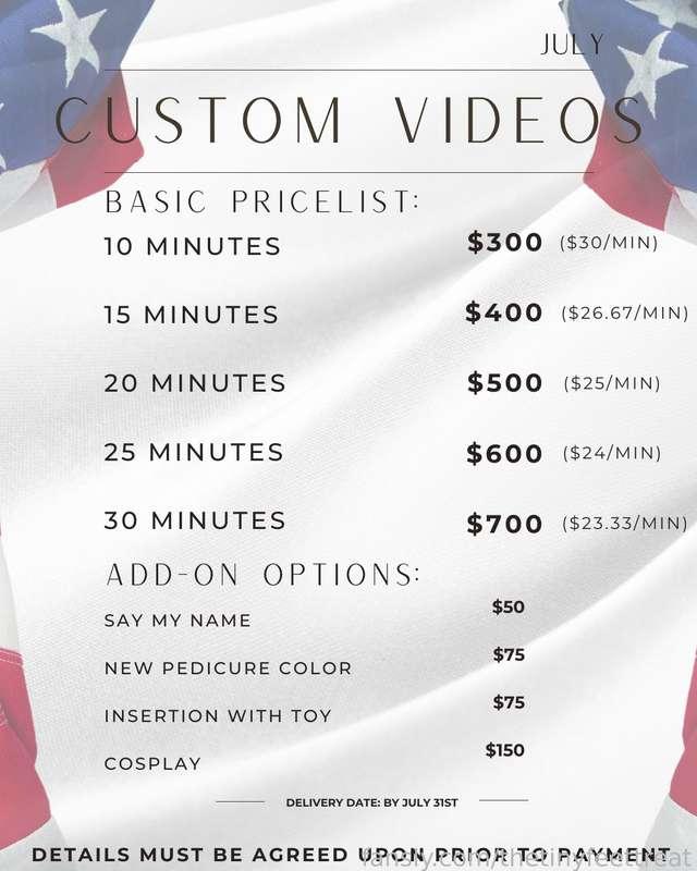 July custom video orders are now open!
DM me to get started on your order!
I only have 5 spaces available!
Videos delivered by June 31st.
Details MUST be agreed upon prior to payment.