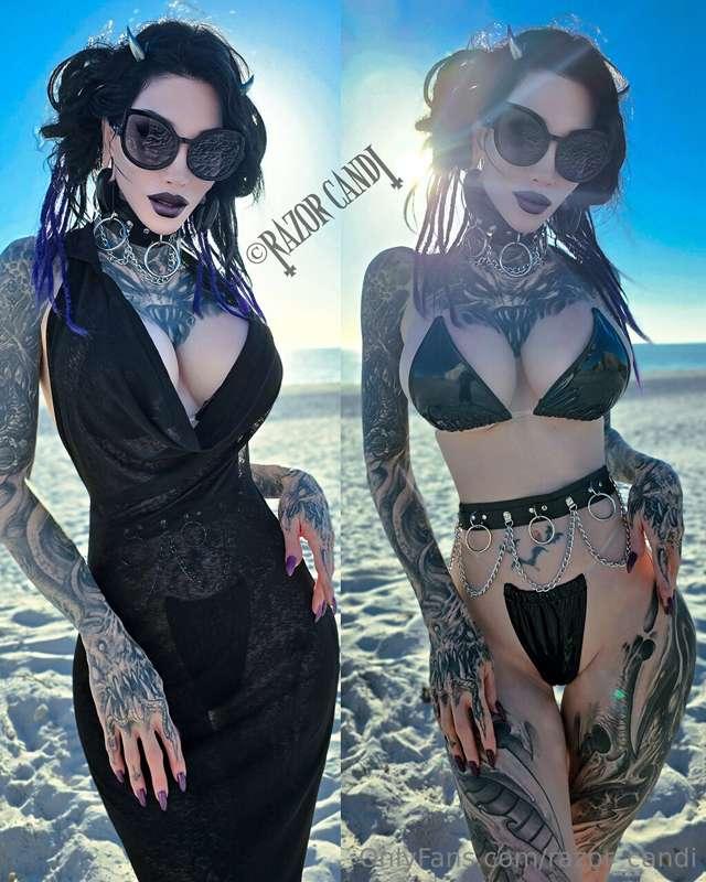 World Goth Day at the beach 🦇unlock to see the topless/nude ..