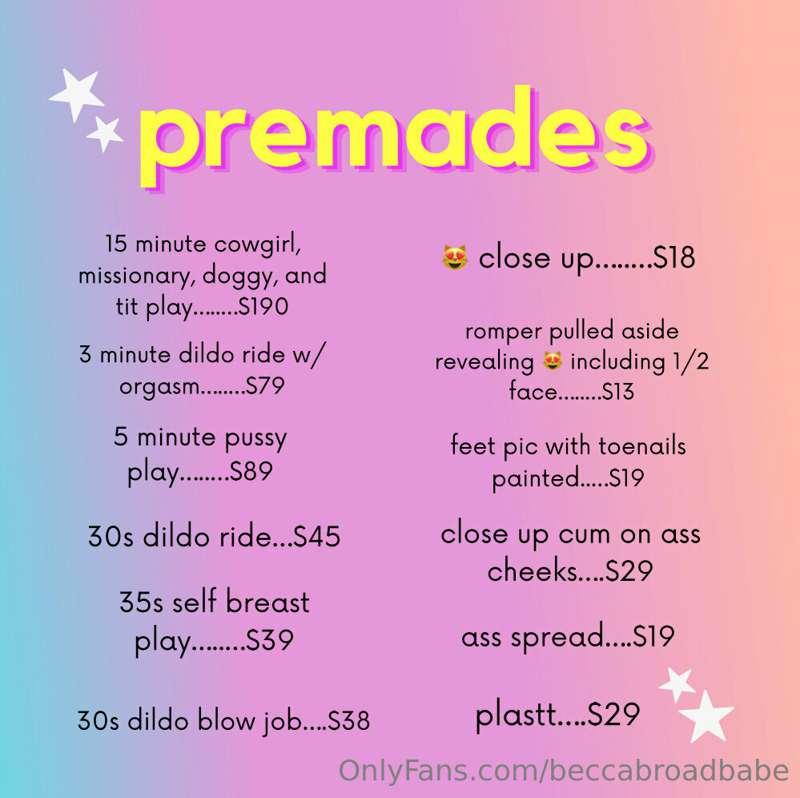 updated premades menu 💕 tip this post and dm me what youre i..