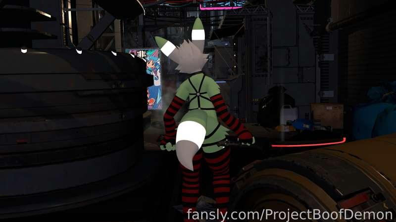 CyberBoof pt. 2 free set!
Just having a very normal day out in the streets of my Cyberpunk fantasy world~ Be sure to drop a follow if you like what you see!

Subscriber set drops in an hour, don't miss out&lt;3
#fyp #furry #vr #vrchat #vrc #nonbinary #trans #harness #socks #pasties #nude #cyberpunk