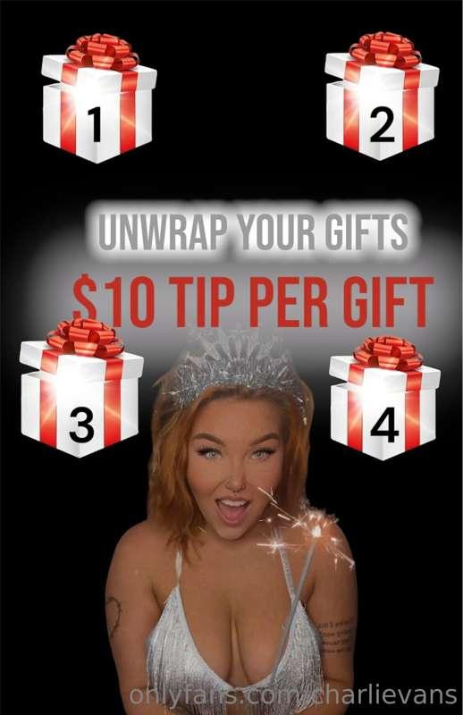🎁 𝙄𝙏𝙎 𝙏𝙄𝙈𝙀 𝙏𝙊 𝙊𝙋𝙀𝙉 𝙔𝙊𝙐𝙍 𝙋𝙍𝙀𝙎𝙀𝙉𝙏𝙎!  🎁 

TIP $10 & I’LL SPIN T..