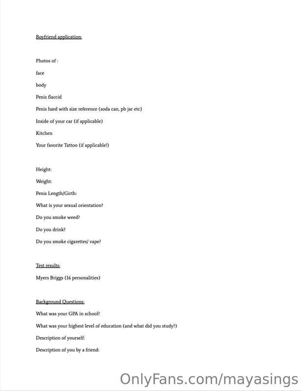 The much awaited Boyfriend Application. Its quite long but I..