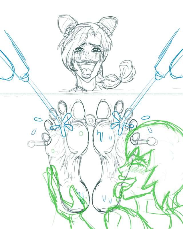 Jolyne's wet and ticklish soles [sketch]