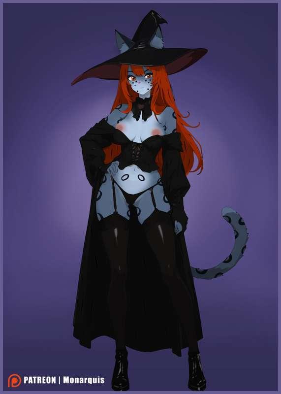 With a witch costume