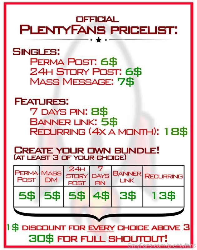 THIS IS OUR PRICE LIST
FREE SHARE FOR SHARE WITH 1k+ FANS  
..