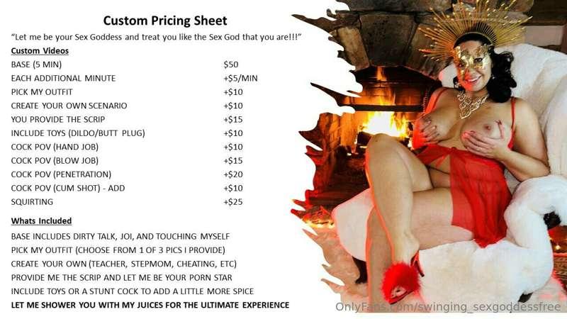 Custom Content Price Sheet