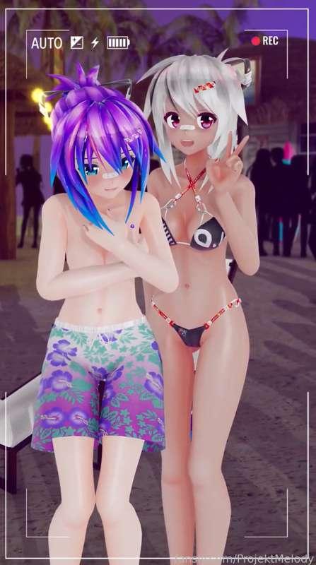 is it summer yet?? i wanna go back to the beach. though melware likes to bully me and take my top off whenever we try to take a picture together &gt;:c why cant she just be nice for once?? oh well... are you planning for summer already? Got any vacations in mind? 
#hentai #waifu #animegirl #bikini #nude #topless #vtuber #vshojo #projektmelody