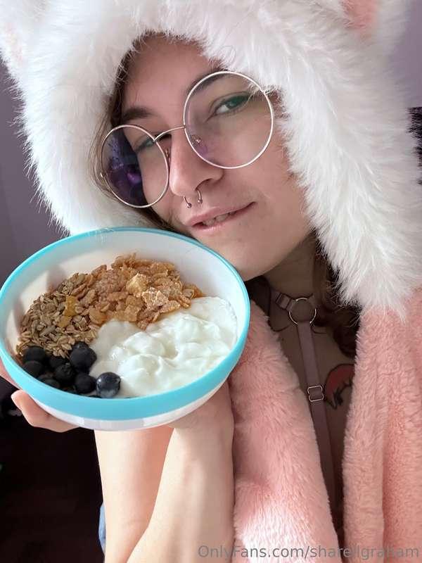 Eating yogurt, imagining it was something else on my tongue...