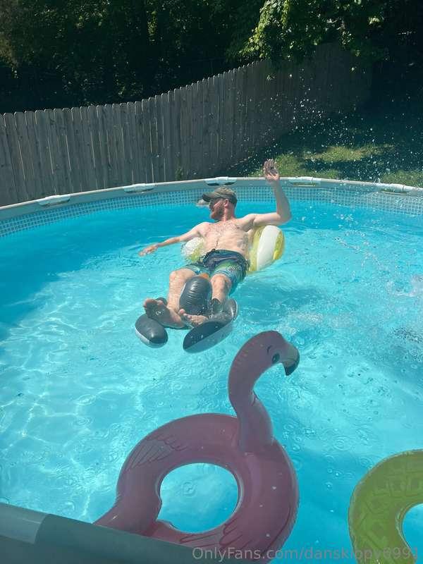 Enjoying the pool. It was about 95 today. Almost like a gian..