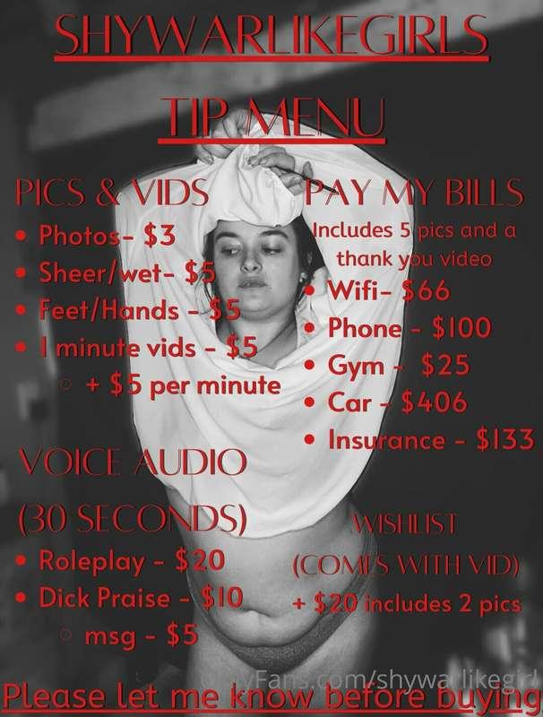 Hey everyone! I have a tip menu now! Just because its not on..