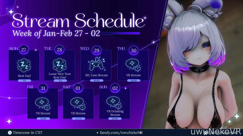 ✨💜THIS WEEKS STREAM SCHEDULE (UPDATED)💜✨

🐱20/01-02/02/25 *Timezone in CST*🐱