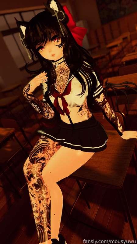 the cutest transfer demon student in the class ;o 

i took sooooo many photos of this model~ going to be uploading more tomorrow and then a duo set with @saintsakura on thur/fri! c: 

#fyp #uncensored #egirl #pussy #ass #cute #lewdtuber #vtuber #petite #vr #sweaty #goth #tattoos #demongirl