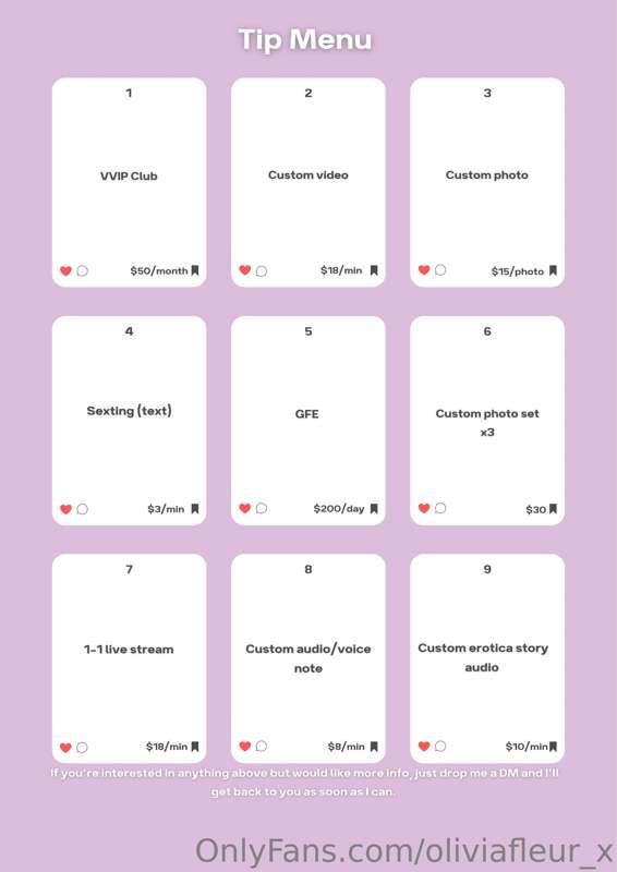 Updated TIP MENU 💜 if there’s anything you would like or wou..