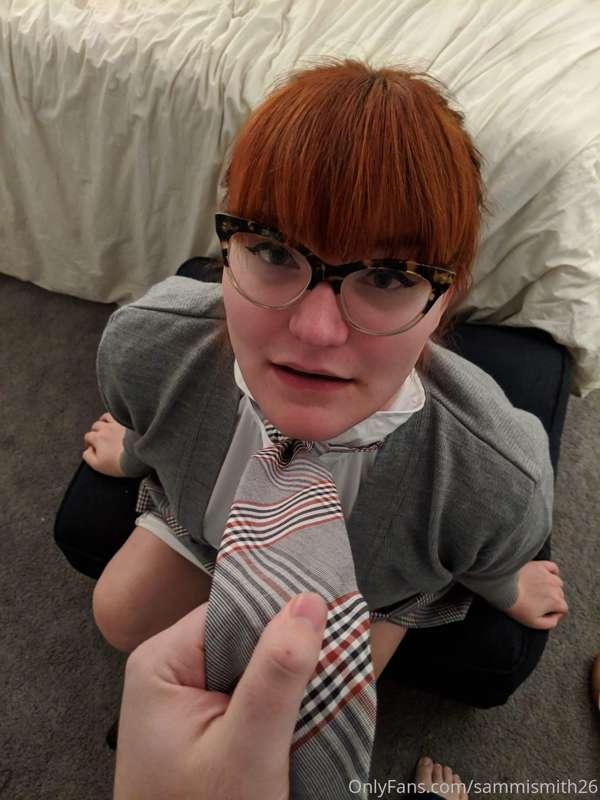 Baby girl in her grey school uniform is spanked and choked b..