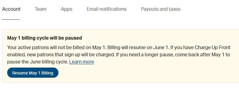 May billing paused
