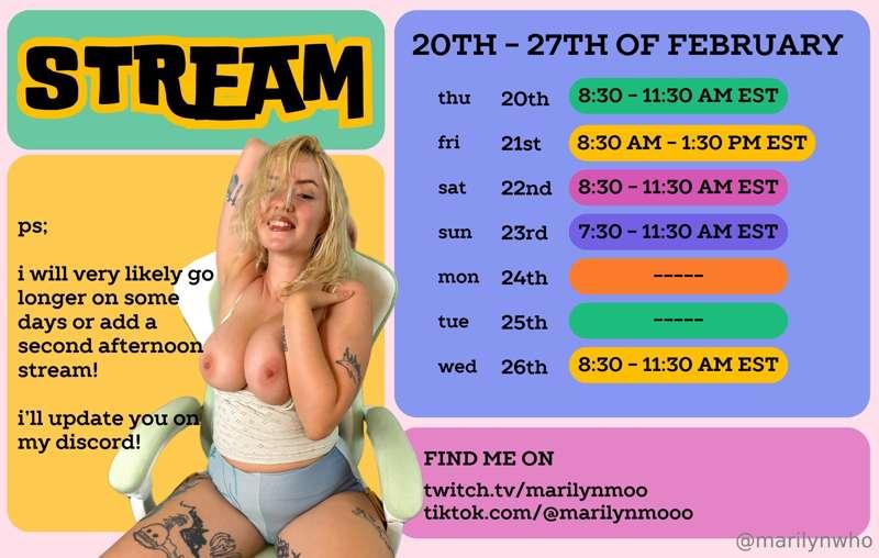 STREAMSCHEDULE for the next 7 day! would love to see ALLLL o..