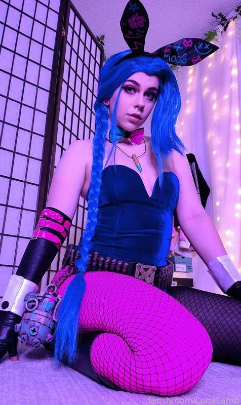 Bunny Jinx try on!

A few things need moved around, but overall I'm so happy with it! The blue bodysuit is definitely a size too small so I need to order a larger one, and I'll have to move my bunny tail onto the new one, but a bit lower than it's current spot, it blocks my belt oops. I can't wear a bra with this it turns out, so thank fuck for boob tape 🤣 I even have a matching backpack (decorated/painted all by me) and a matching face mask!  This wig is my shorter one, I might be wearing my longer one to PAX, we'll see 🤔
I'm still not sure if I want to add the hair accessories or not 🙃 Oh well, still have a month to decide lol. I have her tattoos as well, but I won't be wearing them until the convention 

Besides my Lolita ZeroTwo, this is only the second full cosplay where I've come up with the design that's not canon. It's so fun to create something that doesn't exist in that universe ♥️ 

