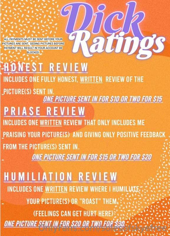 I am now offering dick ratings, if you are wanting a video r..