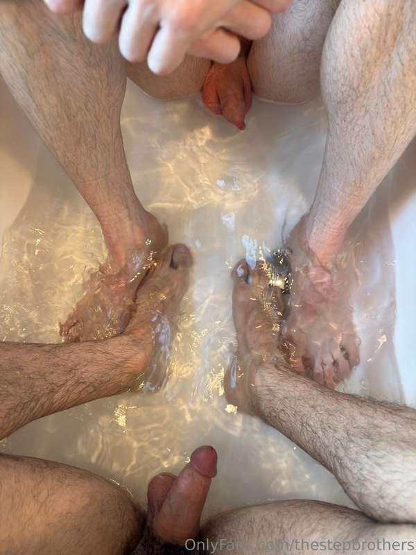 Are we too old to be taking baths together still? 🛁😏3 pics