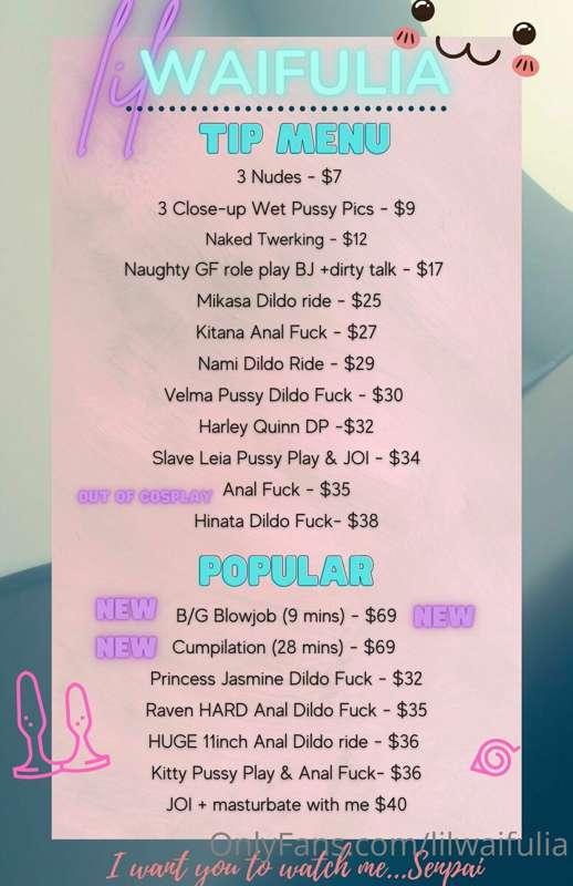 I just updated my tip menu 👇🏼 Don't miss out on my FIRST EVE..