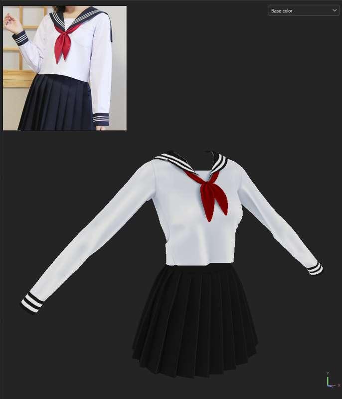 WIP - Japanese School Girl Costume (Texturizing and in game test)