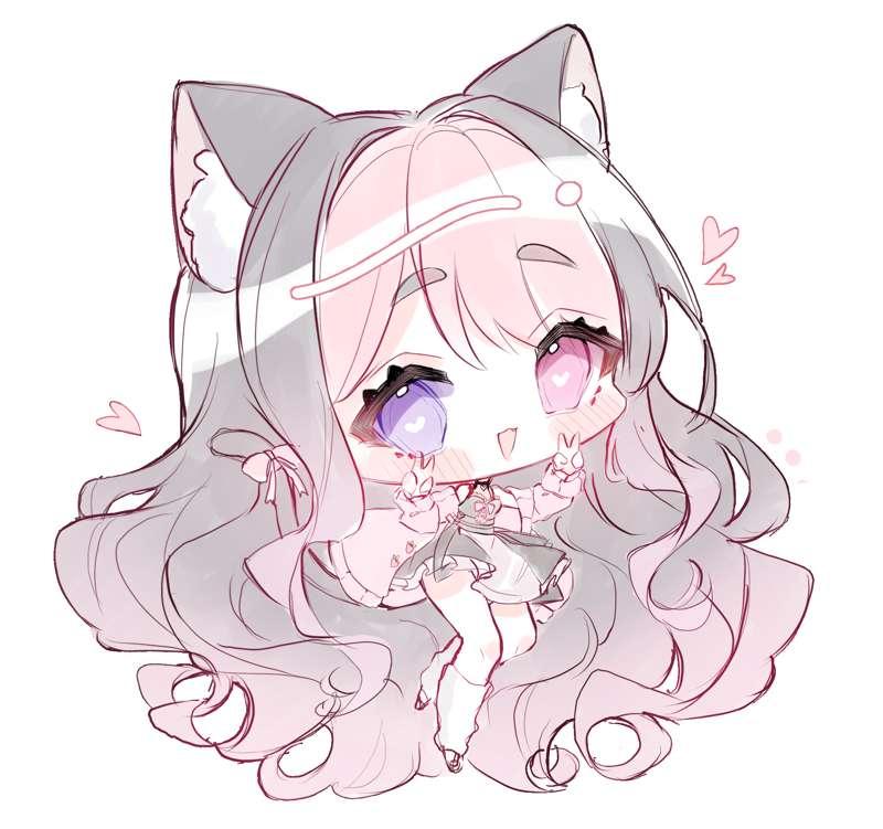 strawb kawaii peace sign chibi art 💕