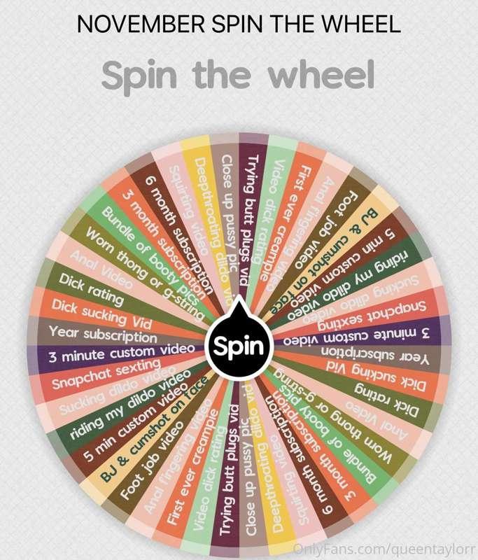 🍾November Spin The Wheel🍾
One spin = $15 
Three spins = $30