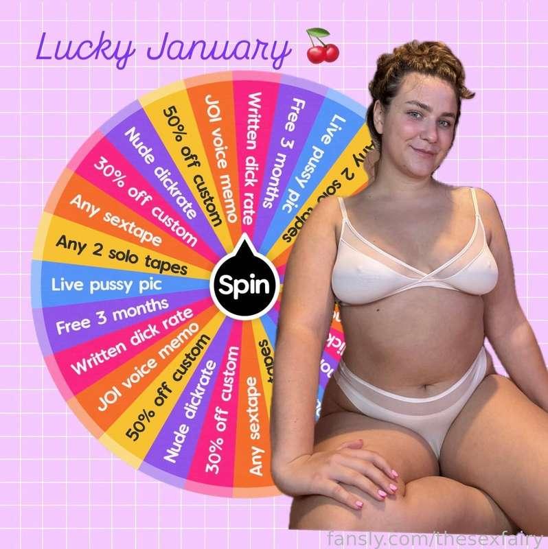 You know I love to spoil you so here’s LUCKY JANUARY 🍀 for you with even hotter prizes and cheaper spins 😇😘
Tip this post to spin:
1 spin - 10$
2 spins - 17$
3 spins - 22$

Remember that every spin is a guaranteed win with a prize that is worth wayy more than the spin itself 😜