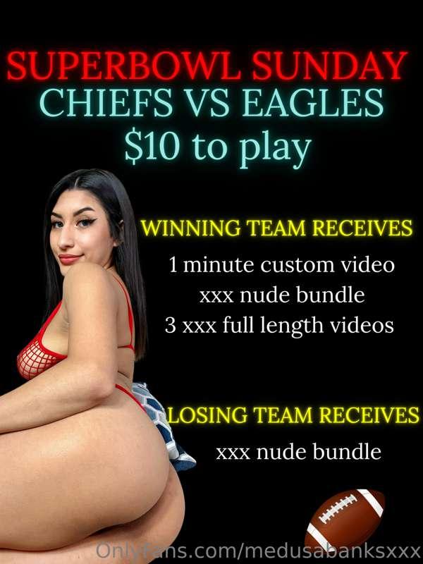 ‼️🏈 𝐒𝐔𝐏𝐄𝐑𝐁𝐎𝐖𝐋 𝐒𝐔𝐍𝐃𝐀𝐘 🏈‼️
TIP $10 and pick your winning team!..