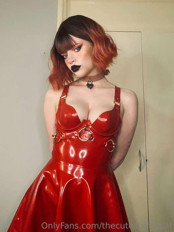 Feeling very classy in this red latex dress