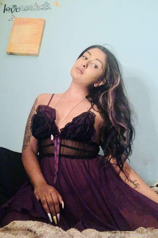 Wearing a cute purple lingerie … missing you!