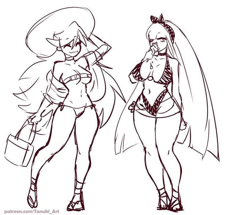 Panty and Stocking at the beach (Sketch)