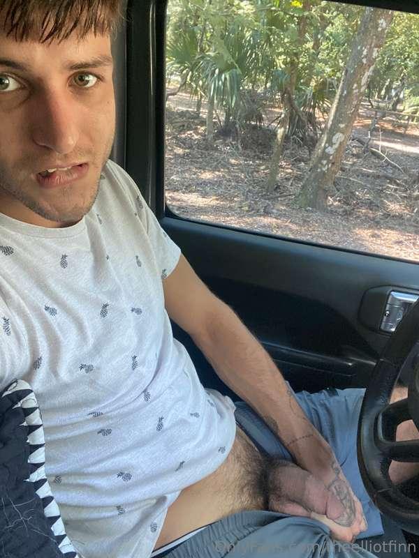 At the campsite in my Jeep with my dick out! 😘