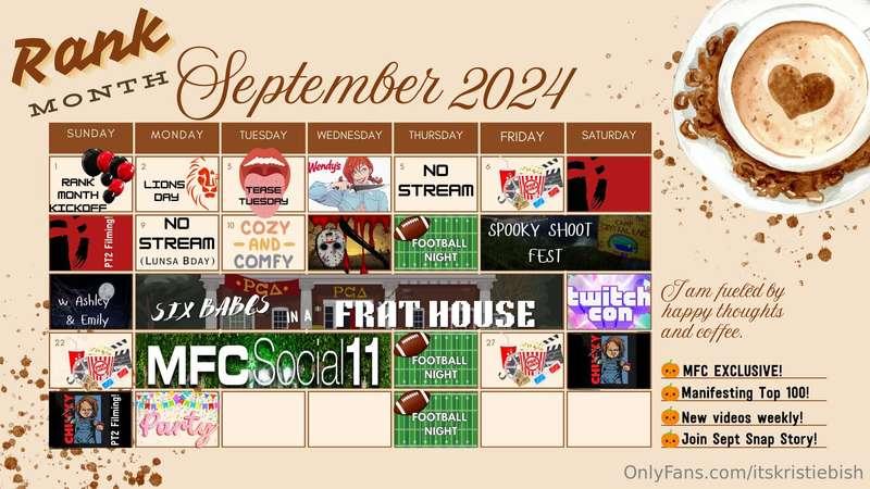 Posting my Sept stream schedule if you care