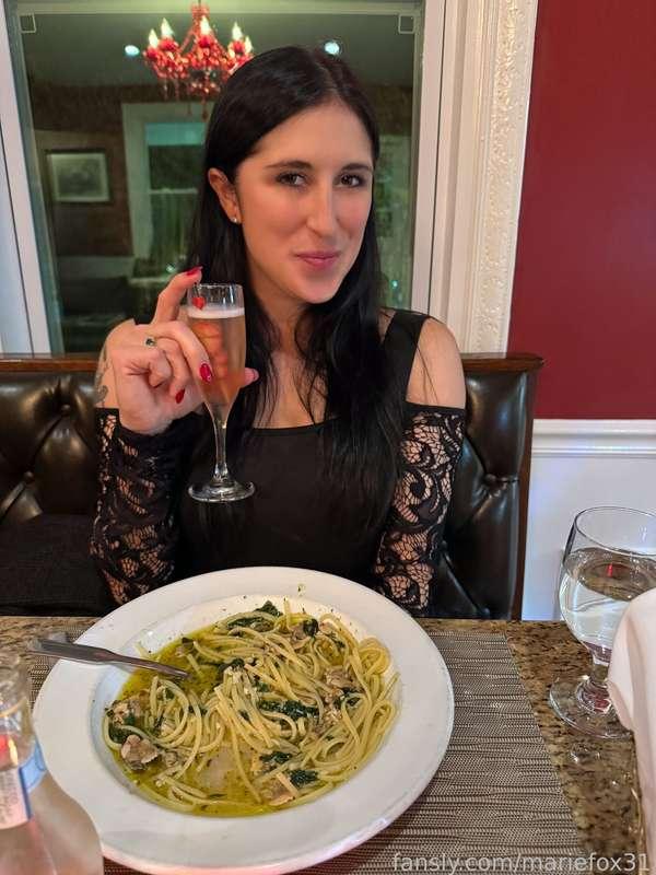 Enjoying a nice dinner out with my husband. It's the first night I haven't been with someone else in awhile, and of course, our waiter would be a guy who I went home with one time. He played it cool, LOL, thinking my husband doesn't know. I love being a naughty hotwife :)